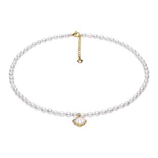 欧诗漫淡水珍珠项链女米形强光颈链无核贝壳送女友妈妈款礼物花贝