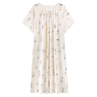 夏季短袖睡裙云朵棉中长款大码自带胸垫一体女家居服宽松可外穿