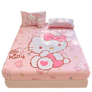 女孩公主风牛奶绒床笠单件KT猫珊瑚绒儿童床罩冬季加厚法兰绒床单