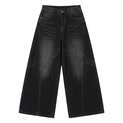 Bent Knife Cowboy Wide Leg Pants复古宽松牛仔水洗弯刀阔腿裤女