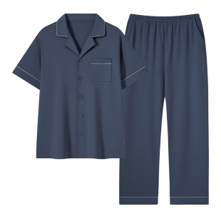 帕兰朵夏季100%纯棉睡衣男士短袖长裤2026新款全棉开衫家居服套装