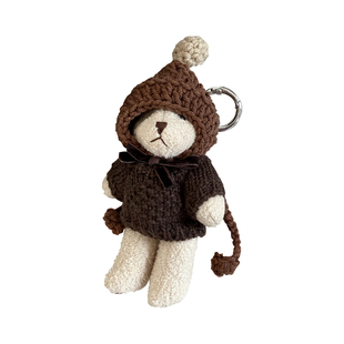 韩国进口可爱超萌礼物包坠毛线帽毛衣针织手工小熊包包挂件钥匙扣
