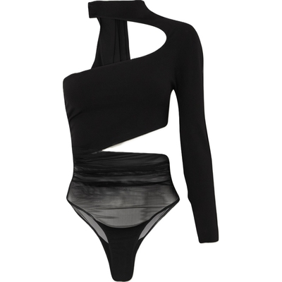 【折扣】Mugler 女单肩绢网拼接弹力平纹布时尚连体衣