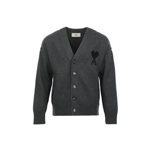 【自营】AMI新品爱心图案徽标男士厚款宽松休闲羊毛针织开衫毛衣