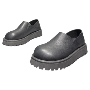 全包勃肯鞋男厚底增高休闲鞋黑色圆头户外鞋一脚蹬真皮大头男鞋子