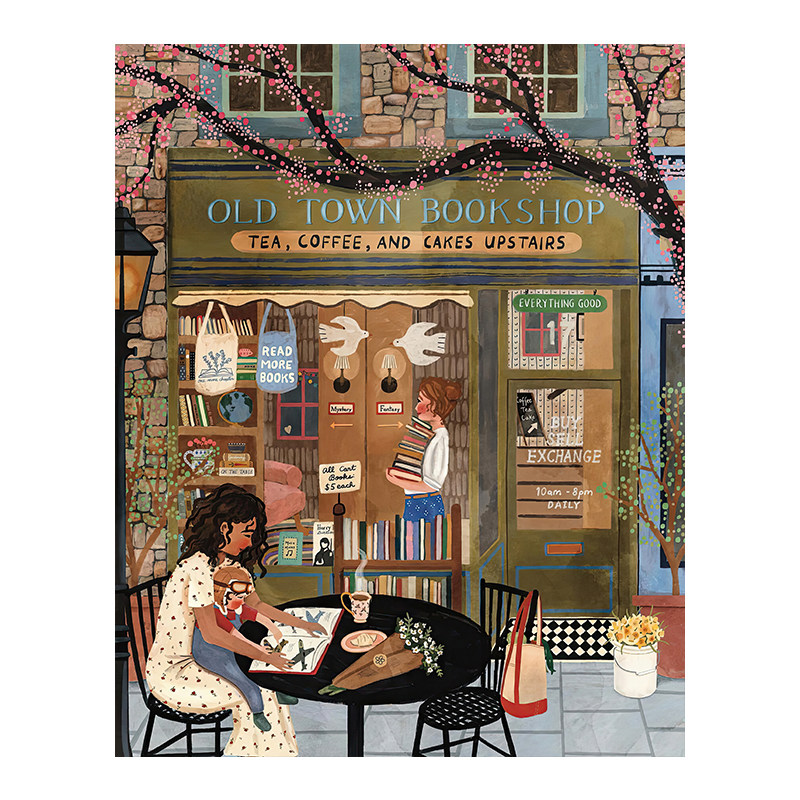 LisaMasse无框画森系老城书店咖啡阅读场景餐厅卧室客厅装饰挂画