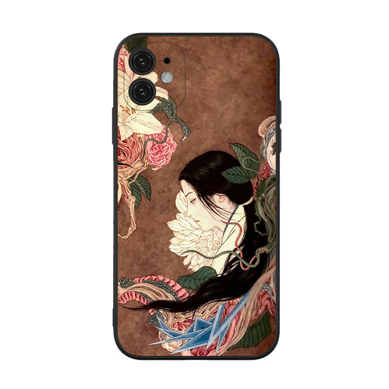 山本タカト传统平成日式浮世绘手机壳适用iPhone14/15promax液态硅胶钢化玻璃全包镜头防摔苹果xr华为p60荣