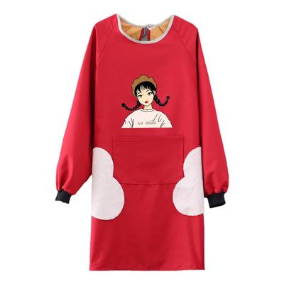 加绒加厚成人长袖擦手围裙工作服家用厨房防油污罩衣女围腰可定制