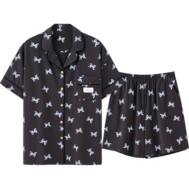 马克公主蝴蝶结睡衣女夏季纯棉