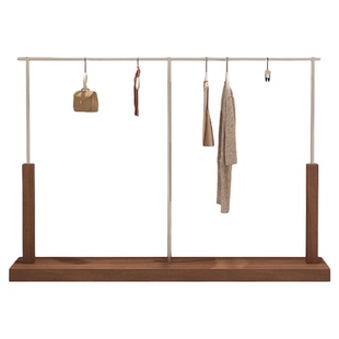 新款服装展示架不锈钢落地挂衣架仿木纹胡桃色网红女装陈列架