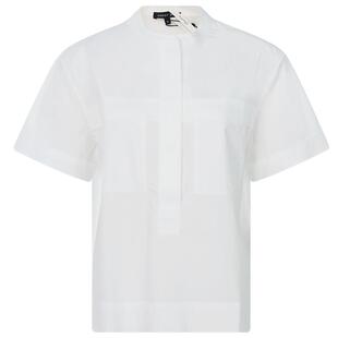 Soeur 春夏新款女士白色棉质单排扣设计日常休闲短袖衬衫上衣
