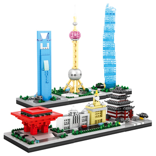 上海东方明珠建筑儿童益智拼装微颗粒积木玩具男孩子外滩街景礼物