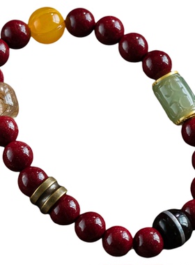 福一方朱砂和田玉多宝手串男女款