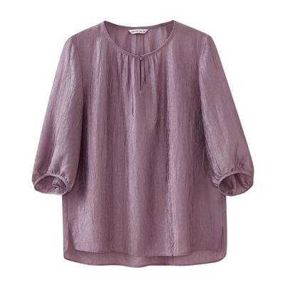 水云间圆领醋纤宽松五分袖衬衫