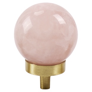不止铜匠天然粉水晶黄铜圆球拉手现代简约抽屉柜门把手明装设计感