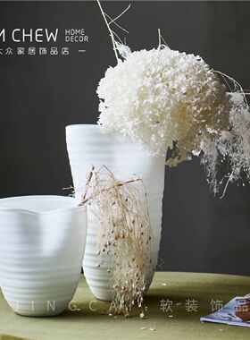 创意大口白色手工直筒玻璃透明花瓶居家客厅电视柜酒店软装装饰品