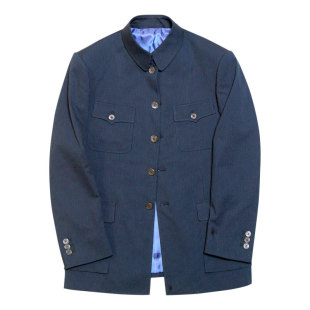中山装礼服男结婚量身手工定做实体店藏青羊毛新郎西服套装出租