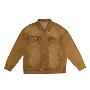 XMOB STUDIO复古美式潮流卡其色牛仔外套男宽松水洗休闲夹克男