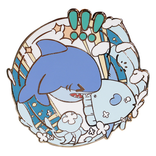 FF14周边鲨鱼指挥官同人金属徽章最终幻想胸针