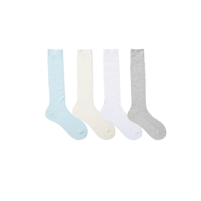 袜子女及膝长筒小腿袜秋日系jk原宿风竖纹蓝色半腿高筒堆堆袜纯棉