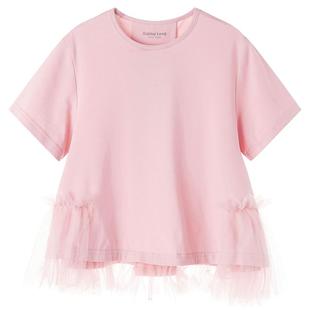 加比瑞 女童短袖t恤夏季薄款宽松圆领网纱洋气儿童纯棉体恤衫上衣