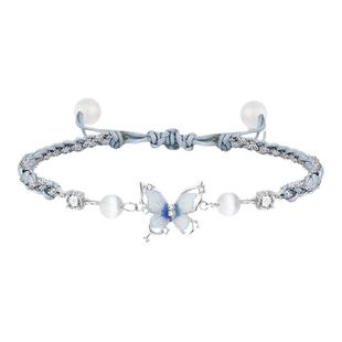 幽蓝蝴蝶手链女轻奢精致编织手绳感本命年红绳闺蜜圣诞情人节礼物