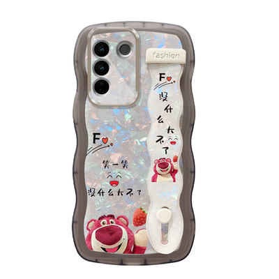 透明波浪腕带支架贝壳纹适用vivos16手机壳新款s17t全包s10e防摔iqooneo7se高级感vovo软s17Pro硅胶neo3/5/6