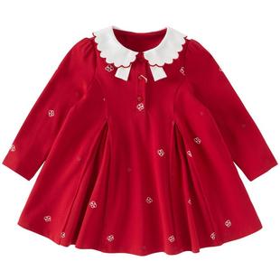 戴维贝拉儿童学院风连衣裙2026女童新款polo裙女宝宝春装红色裙子