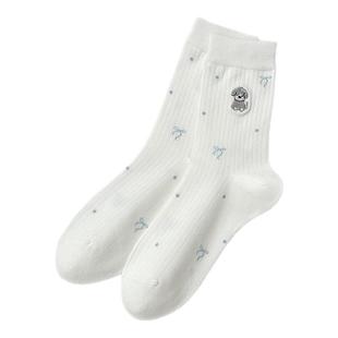 袜子女款纯棉狗狗miu系波点蝴蝶结少女中筒刺绣卡通可爱韩系春季