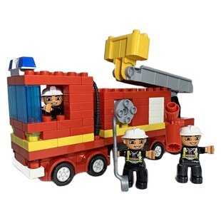 中国大颗粒积木消防车灭火云梯兼容l儿童玩具男孩女孩益智拼插警