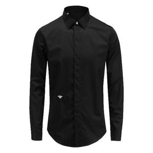 欧美男装小蜜蜂刺绣长袖衬衫动物绣花高端商务绅士简约修身衬衣潮