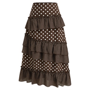 CIDER波点拼接荷叶边压褶中长裙多层褶边蛋糕裙半身裙114750476