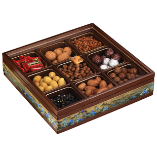 中式九宫格木质干果盒客厅茶几家用精致水果盘糖果点心零食摆放盘