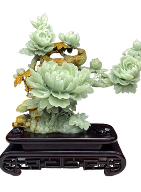 岫玉花开富贵摆件内有多款天然精