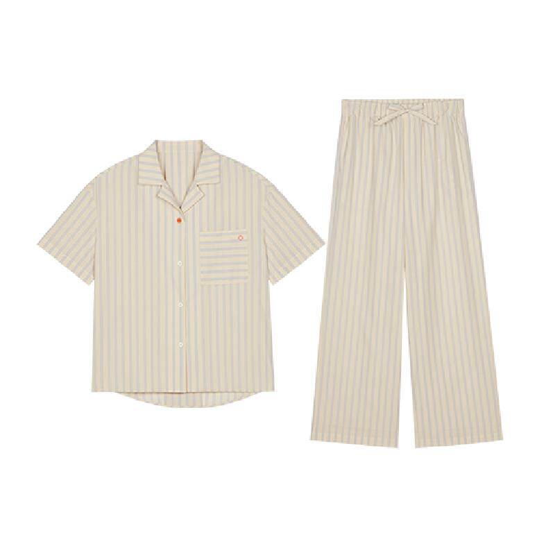 内外橙标情侣条纹家居服短袖长裤套装夏季睡衣NEIWAI