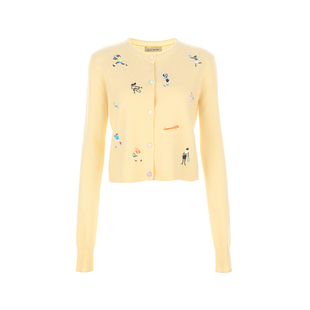 wana try羊毛运动女孩绣花针织开衫2025秋季新款简约百搭女款上衣