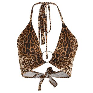 Lacing open back leopard print suspender女士绑带露背豹纹吊带