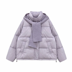 晴雨雪围巾短款羽绒服女立领针织帽韩版时尚披肩小个子白鸭绒外套