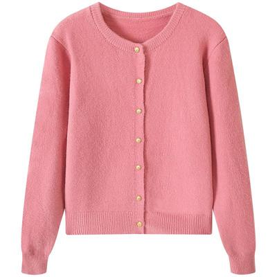 慕兔甜美粉色长袖针织开衫