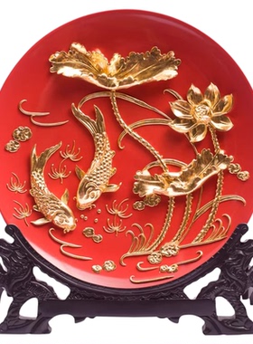 威弗列德漆线雕年年有余金箔工艺品客厅装饰品送领导礼物高档礼品