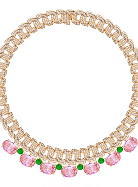 法式奢华大气重工S型粉钻项链