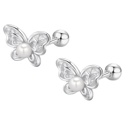 999纯银镂空蝴蝶珍珠耳钉