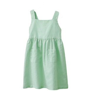 女宝露背蝴蝶结度假公主裙棉麻连衣裙森系女童装洋气亚麻吊带裙子