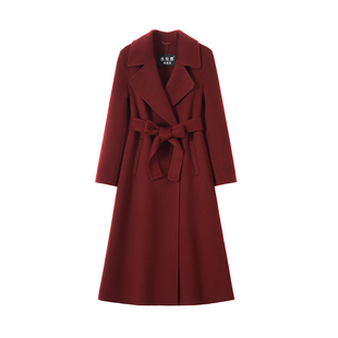 安可拉红双面羊绒大衣女长款2025新款修身收腰赫本风毛呢外套