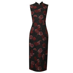 无袖旗袍高级感黑红色改良着肚子连衣裙日常可夏装老上海复古国风