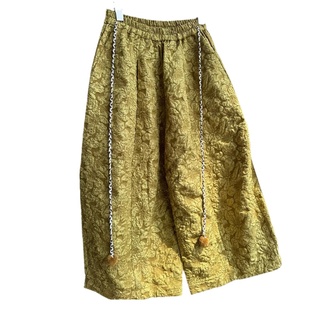 BLUE Y国风提花新中式小众设计系绳手工编制腰带阔腿裤八分九分裤