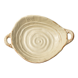 吉田成器 火锅配菜盘粗陶餐具合集高颜值陶瓷做旧感菜碗盘子套装