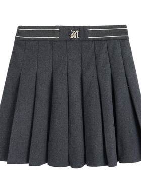 紫涵羊毛绒面百褶短裙女冬季新款学院风时尚休闲简约a字半身裙子