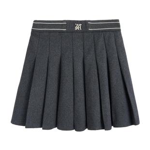 紫涵羊毛绒面百褶短裙女冬季新款学院风时尚休闲简约a字半身裙子