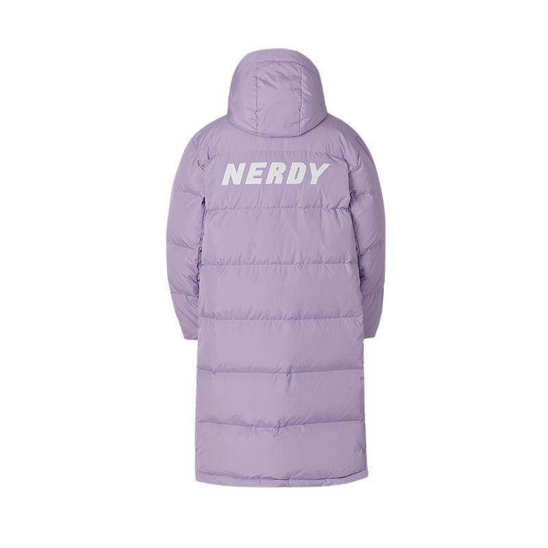 NERDY2024冬季新品经典NY双杠情侣同款保暖连帽中长款羽绒服女潮